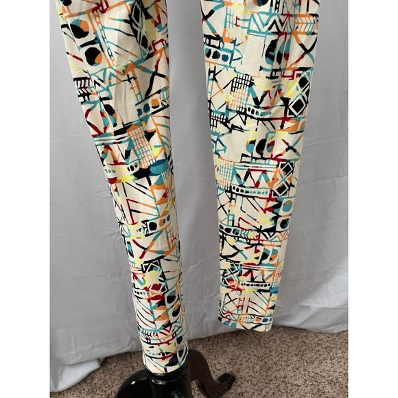 LuLaRoe Women's Cream Colorful Aztec/Abstract Print Stretch Leggings One Size - Picture 7 of 9